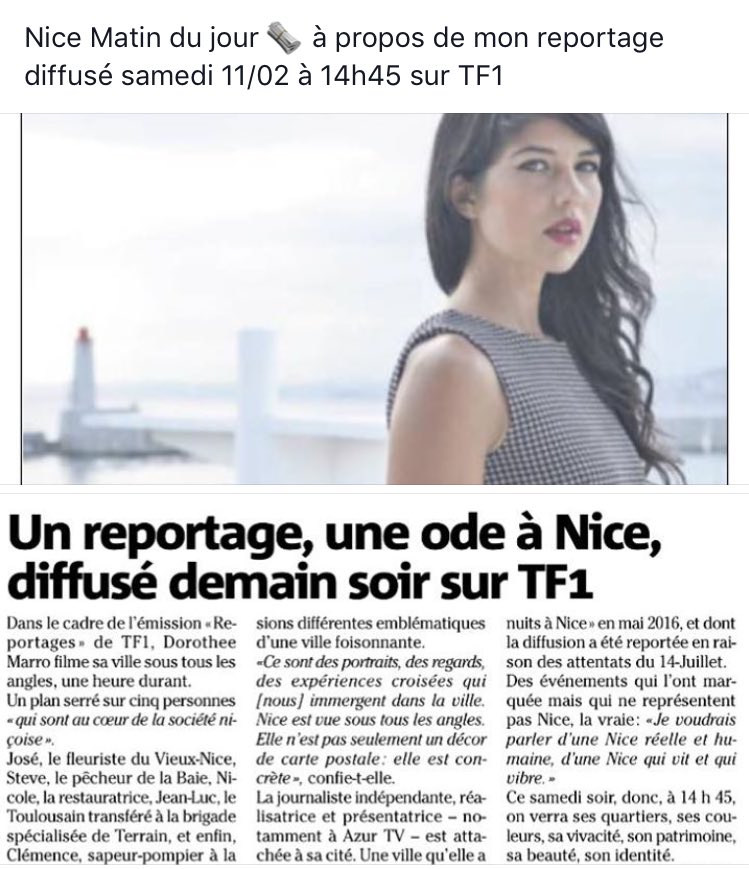 Merci à <a href="/Nice_Matin/">Nice-Matin</a> pour l'article sur mon Reportage sur la <a href="/VilledeNice/">Ville de Nice</a> diffusé sur <a href="/TF1/">TF1</a>
