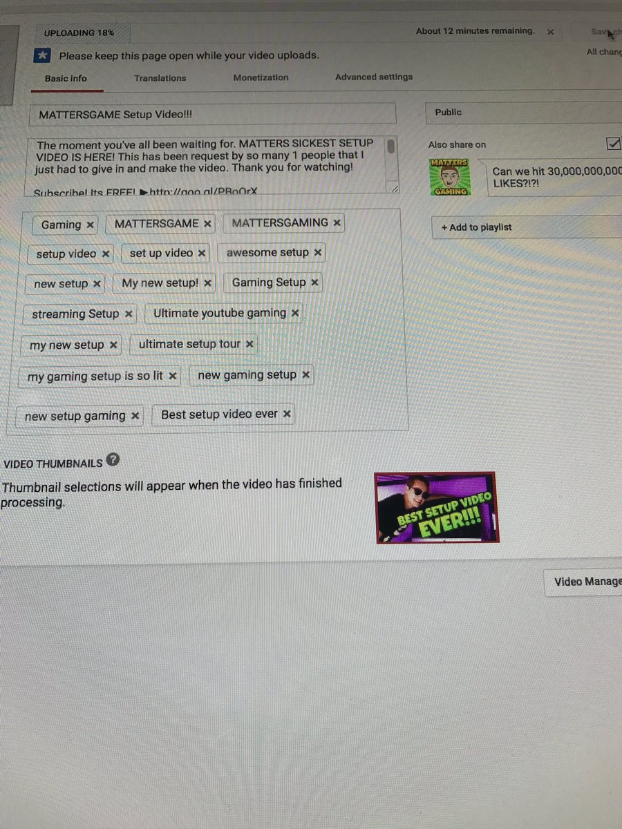 mattersgame's tweet image. It's about to upload! #youtube #gamingsetup #setupvideo