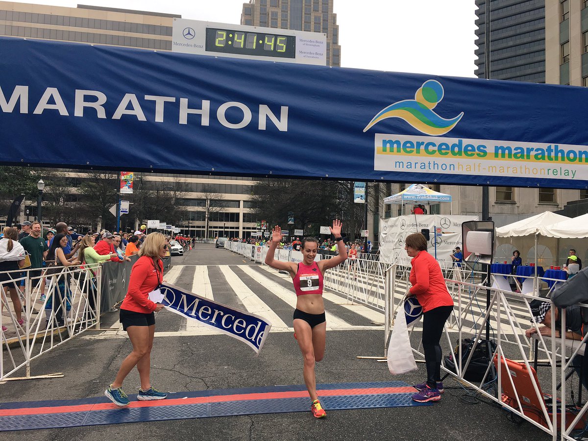 Run_Mercedes's tweet photo. Our female full marathon winner is Sarah Pease of Indiana! #runmercedes2017 https://t.co/UQiRwVuIss