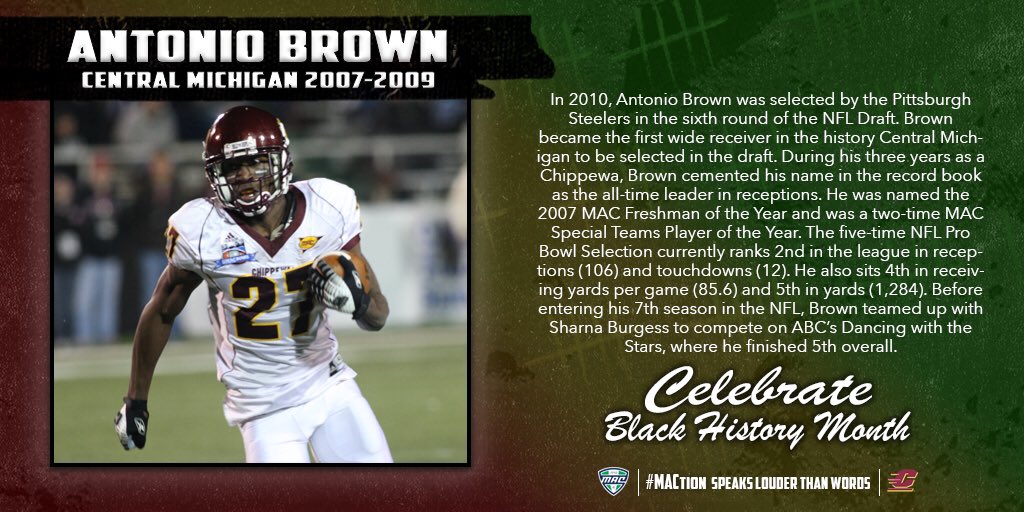 MACSports's tweet photo. Continue to celebrate #BlackHistoryMonth with us as we honor current @steelers All-Pro, @AntonioBrown (CMU '09). https://t.co/yIzzg2FOzc