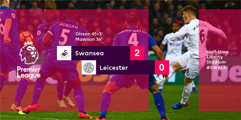 premierleague's tweet image. Advantage Swansea after a tight first 45 minutes #SWALEI