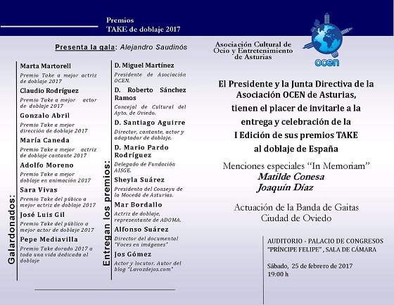 adoma_es's tweet photo. ¿Quién presenta y quiénes entregan los PREMIOS TAKE de doblaje?  https://t.co/ivb3qfLLTI Actualizamos información @AsociacionOcen https://t.co/GBTv5Xz9fV