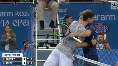 livetennis's tweet photo. Well if you can't serve it out, break it out!

#Sofia erupts as Grigor #Dimitrov finally closes out a 7-5 6-4 victory over David #Goffin. https://t.co/LM1dlkZ29d