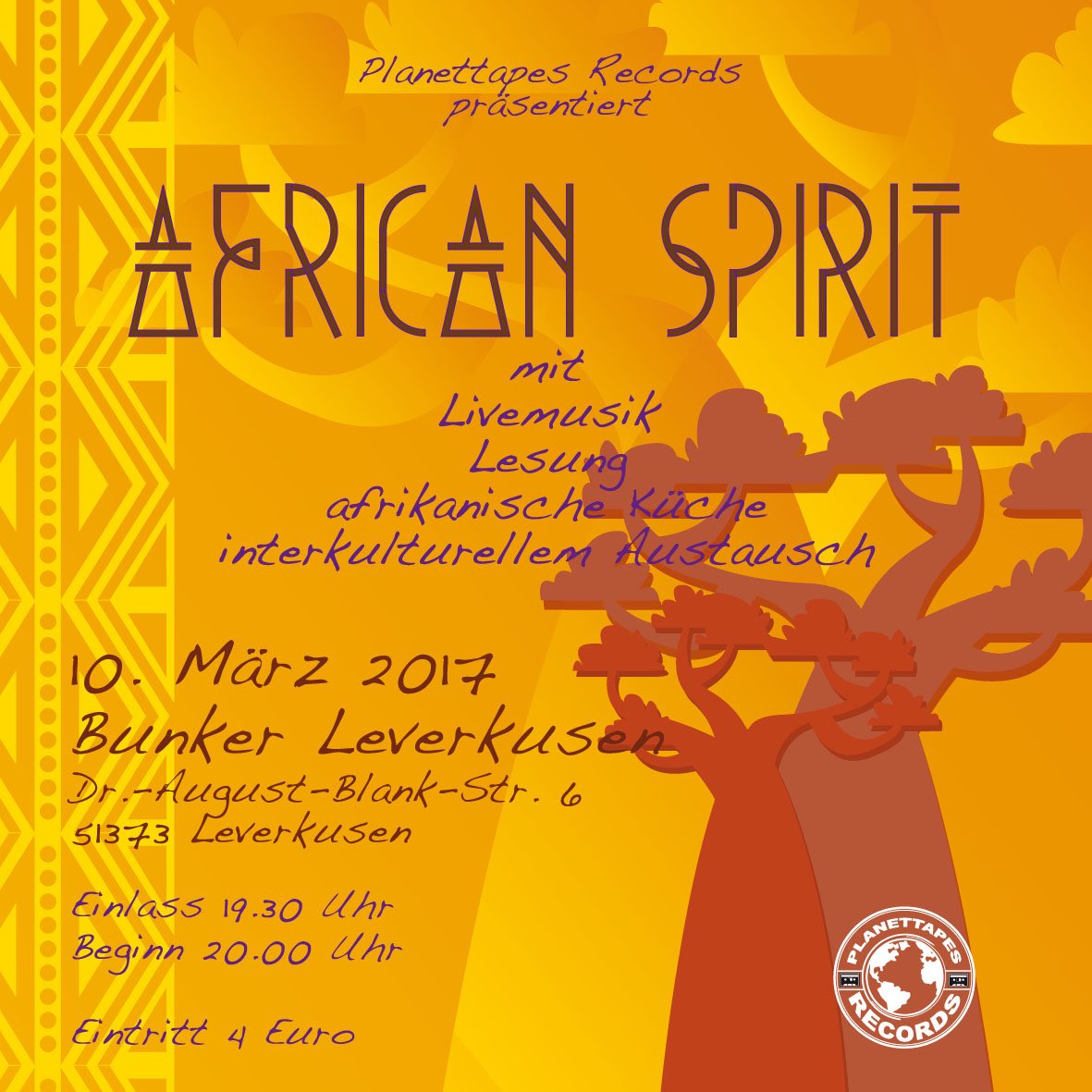 MrFuggs's tweet photo. African Spirit am 10.03 im Bunker in Leverkusen https://t.co/GBkyojcucX #africanspirit #planettapes #leverkusen https://t.co/Hf3YJ18Cno