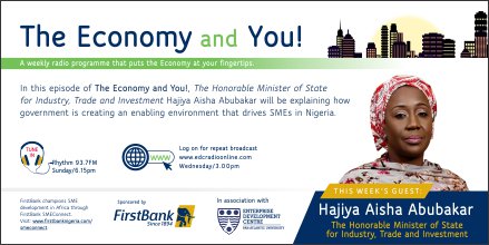 FirstBankngr's tweet photo. Now Live! The Minister of State for Industry, Trade and Investment is on Rhythm 93.7 FM and the Economy &amp; You programme. Tune in now. https://t.co/3cUjzwNNfo