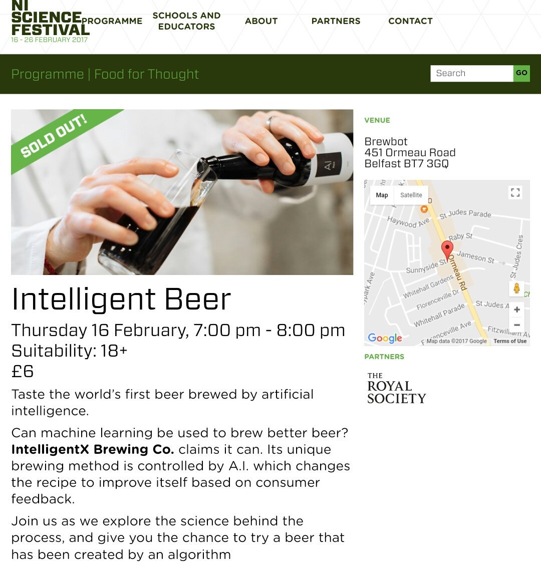 niscifest's tweet photo. *Sold out klaxon* Our Intelligent Beer event with @IntelligentX_ai &amp; @royalsociety in @brewbotbelfast is sold out! Don't miss out on others! https://t.co/UTFyDDMK6i