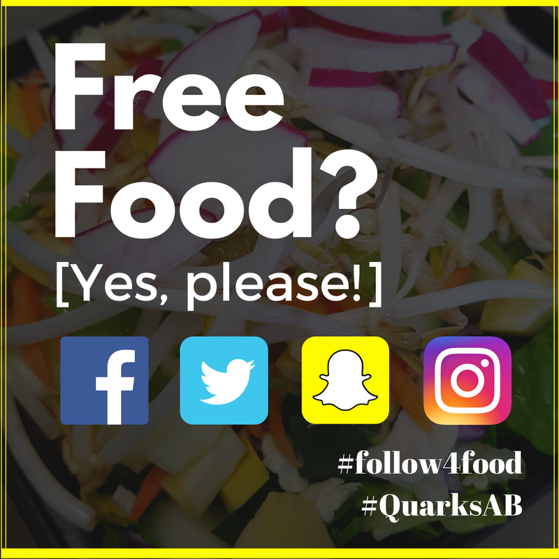 QuarksAB's tweet photo. We're always giving away #freefood! Just be sure you follow us on all our social media platforms! #QuarksAB #FillYourBowl #FillYourSoul https://t.co/vDAFQ0tnQz