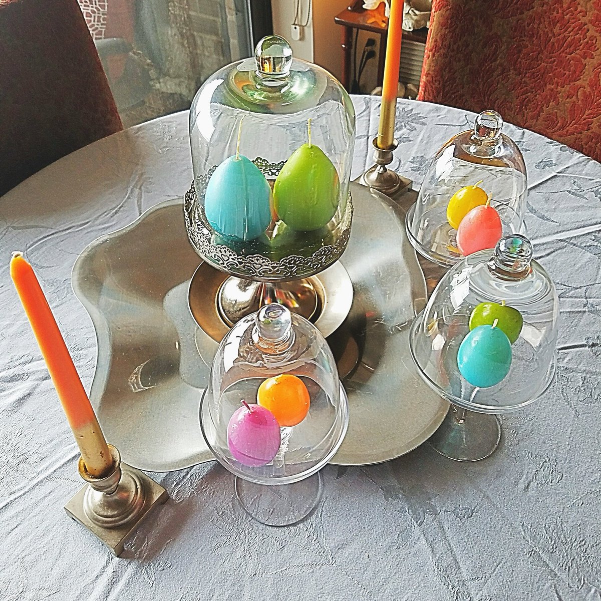 AngelaMariaHS's tweet image. Angela Maria Home Services is ready for Easter.  Eggs candles arrangement