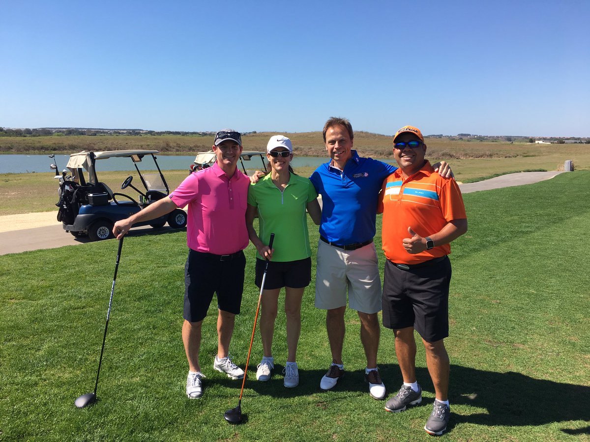 PlaneSwingGolf's tweet photo. Colourful 4 ball @CGateGolf #national course @DavidLeadbetter #noplanenogain #Aswing #planeswing 82 degrees 😨 #cart #golf https://t.co/V8yigQJDm6