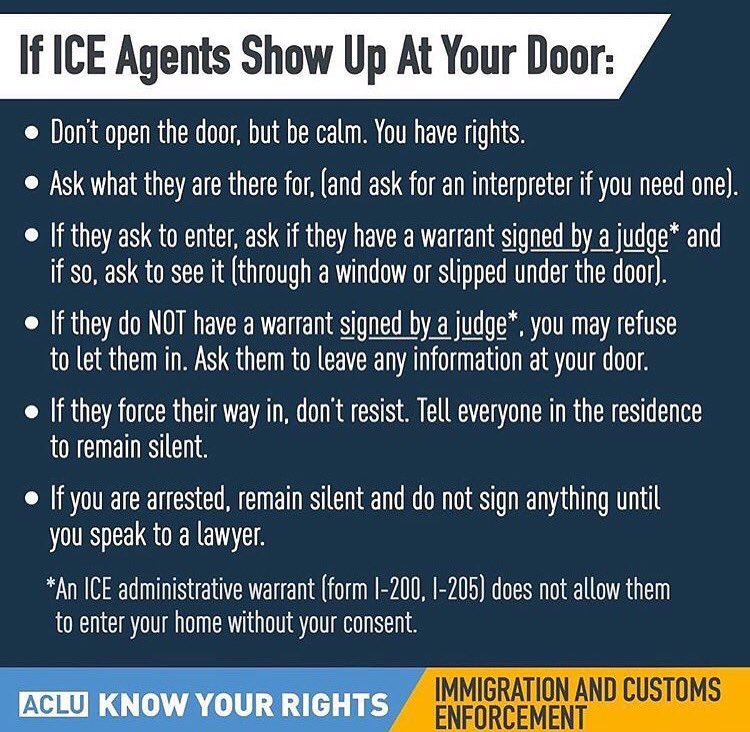 Know your rights! Don't let ICE take advantage of you in your own home. #NoWallNoBanNoRaids