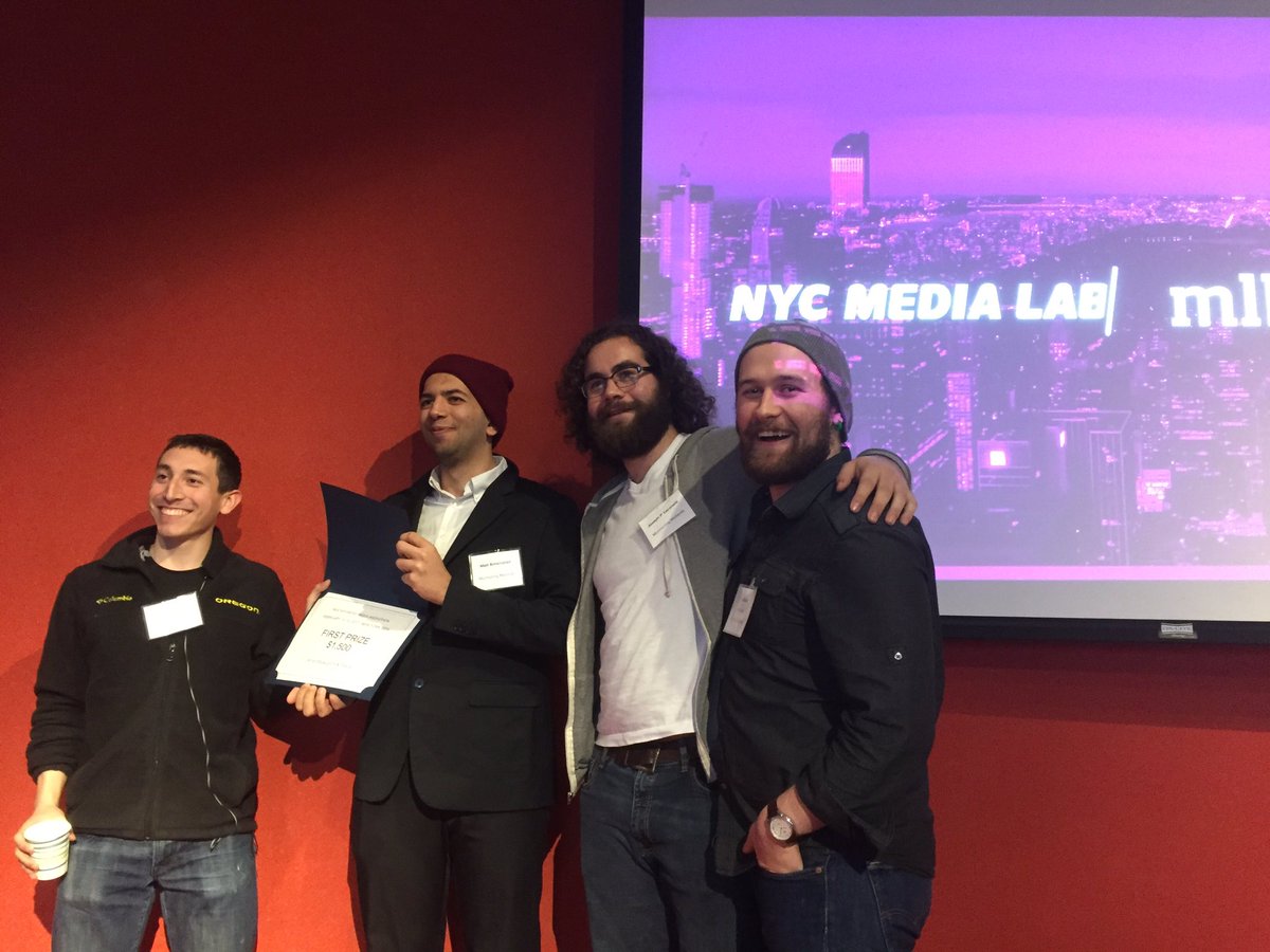 quack_con's tweet photo. We won 1st place in @nycmedialab @mlbam sports fan engagement #hackathon #HackTown #QuackCon #StartupDucks 🥇 https://t.co/99v48jyAYu