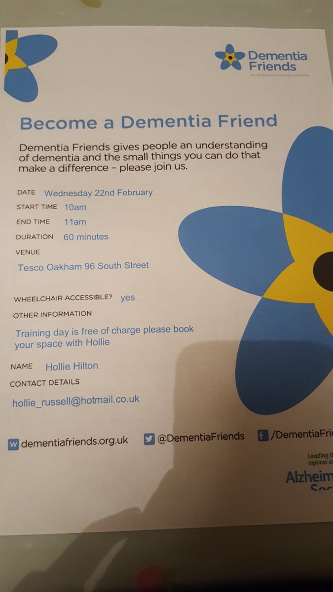 oakham_tesco's tweet photo. dementia friends training limited spaces 
please see Hollie to book a sapce https://t.co/cPNjbFufjm