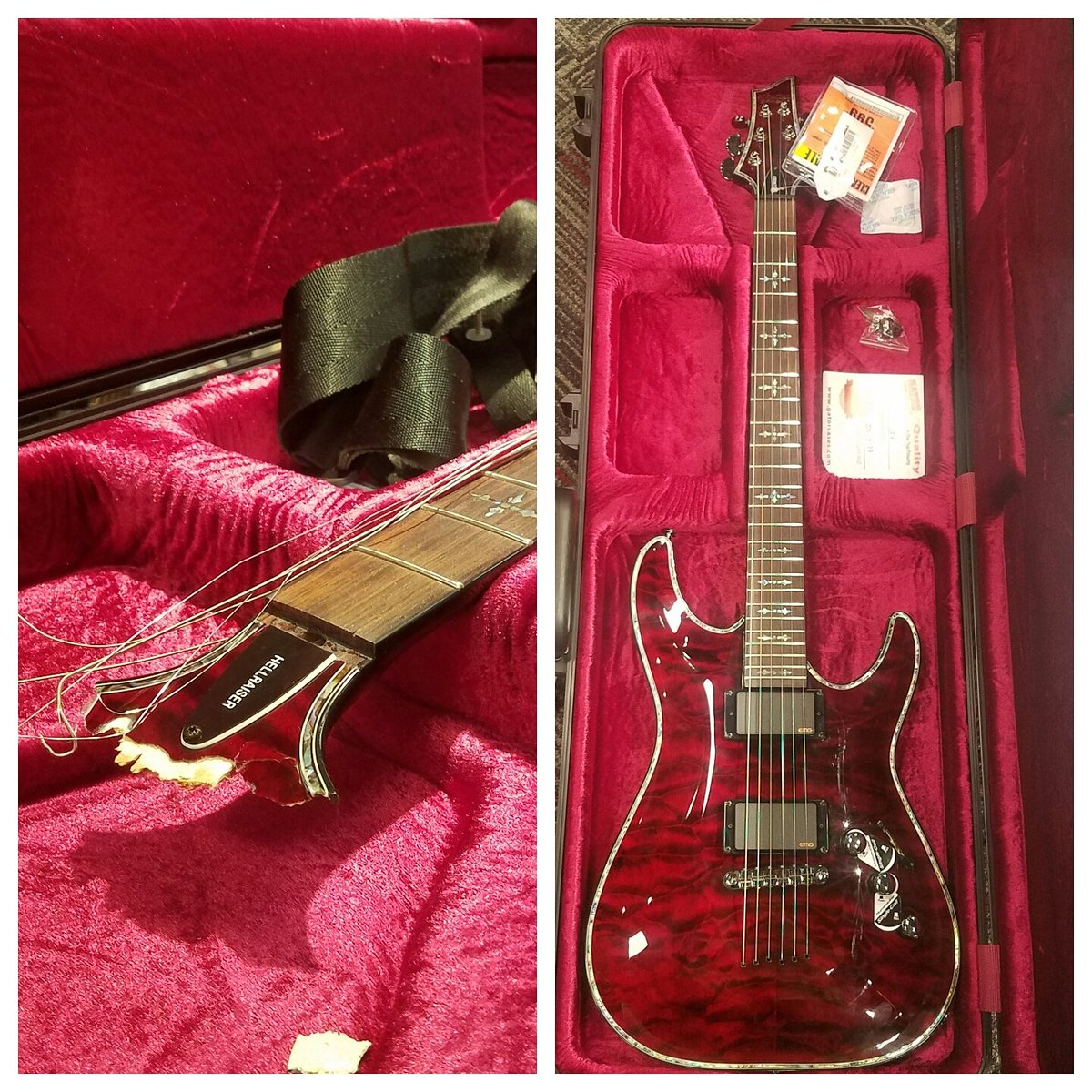 AnimariBand's tweet photo. Shout out to Guitar center for installing Caleb's strap locks wrong 😂😂😂 https://t.co/49QkHDAiyr