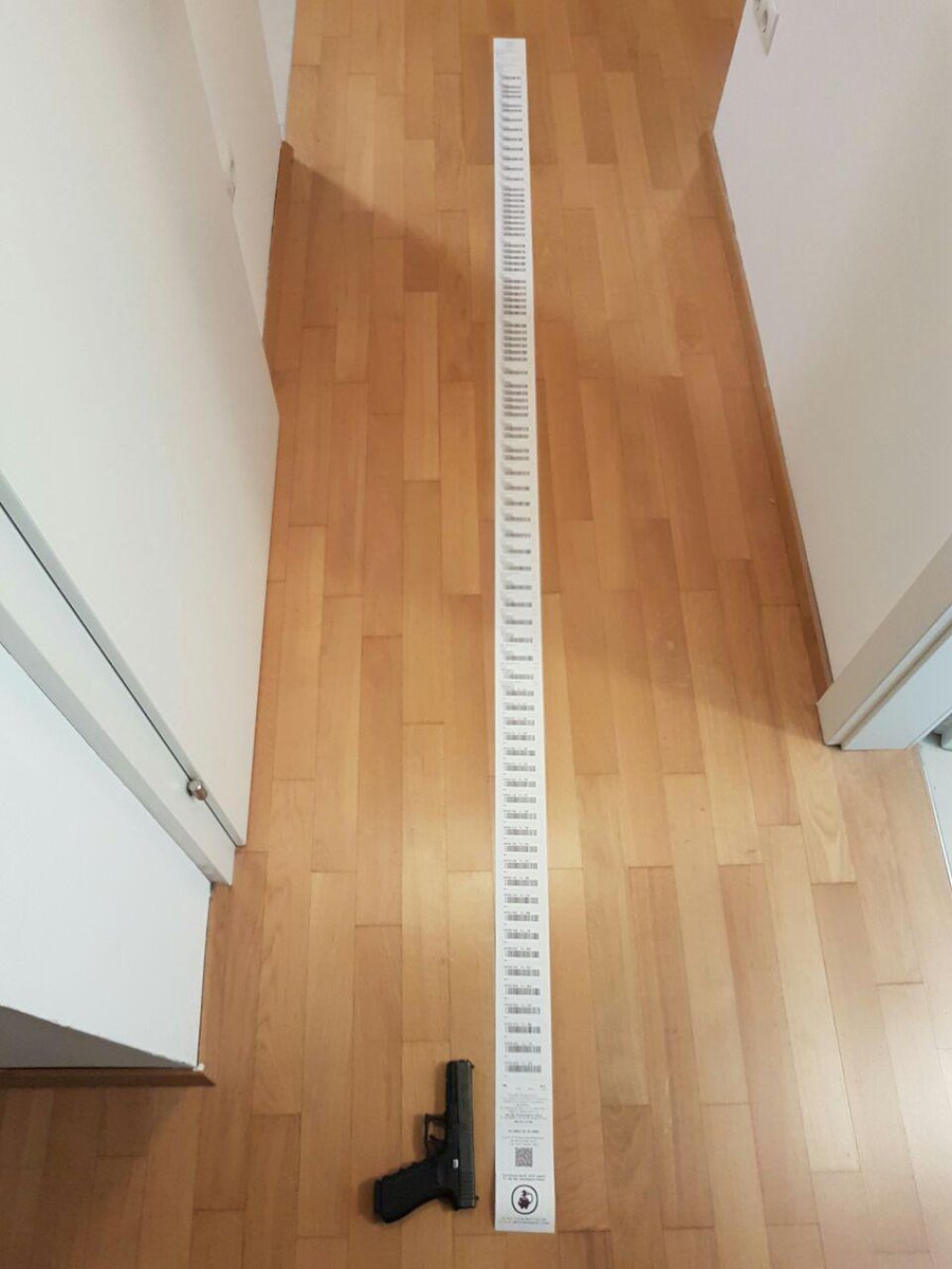 First batch of orders (patches &amp; stickers ONLY) is on its way. 2.6 meters worth of post receipt, Glock 17 for scale ;) #IAMTHEGUNLOBBY