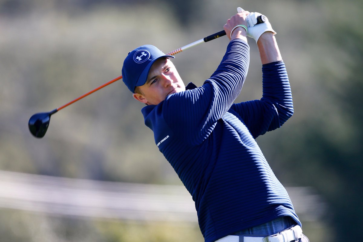 PGATOUR's tweet photo. Jordan Spieth's front 9 at the @ATTProAm:

9/9 greens hits
6/7 fairways hit
18 total putts

He leads by 4. https://t.co/T9WS3iR6tj