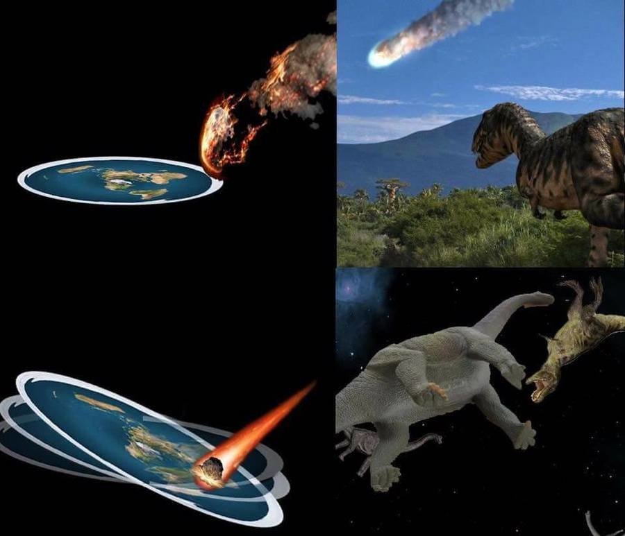 Deadly__Facts's tweet photo. What really happened to the dinosaurs #fakenews #funny https://t.co/tC2tSVJmVy