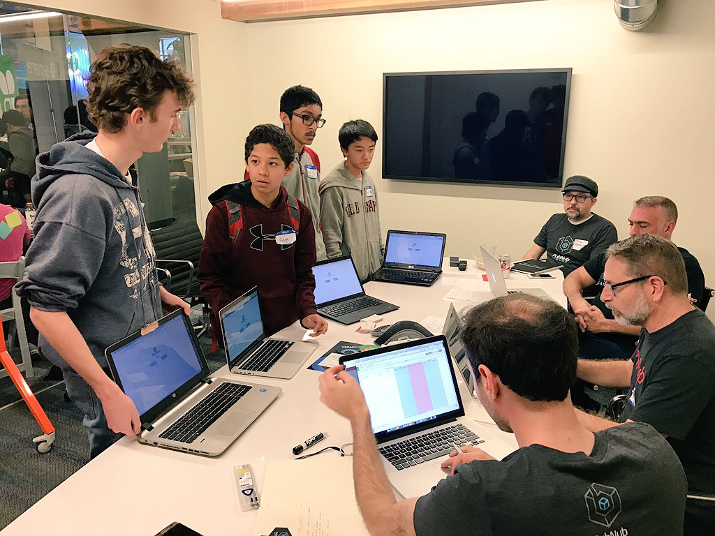 PubNub's tweet photo. #devweek19: hackers showing off their realtime feedback for teachers https://t.co/T1eySe77Y9