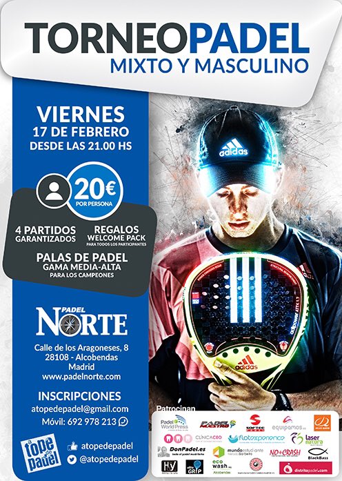 Próximo Viernes 17/2 Torneo Mixto &amp; Masculino Nocturno <a href="/ATopeDePadel/">A Tope De Padel</a> en <a href="/PadelNorte/">PadelNorte</a> #Alcobendas desde las 21hs.Te vienes?🤔Contamos contigo😋👌