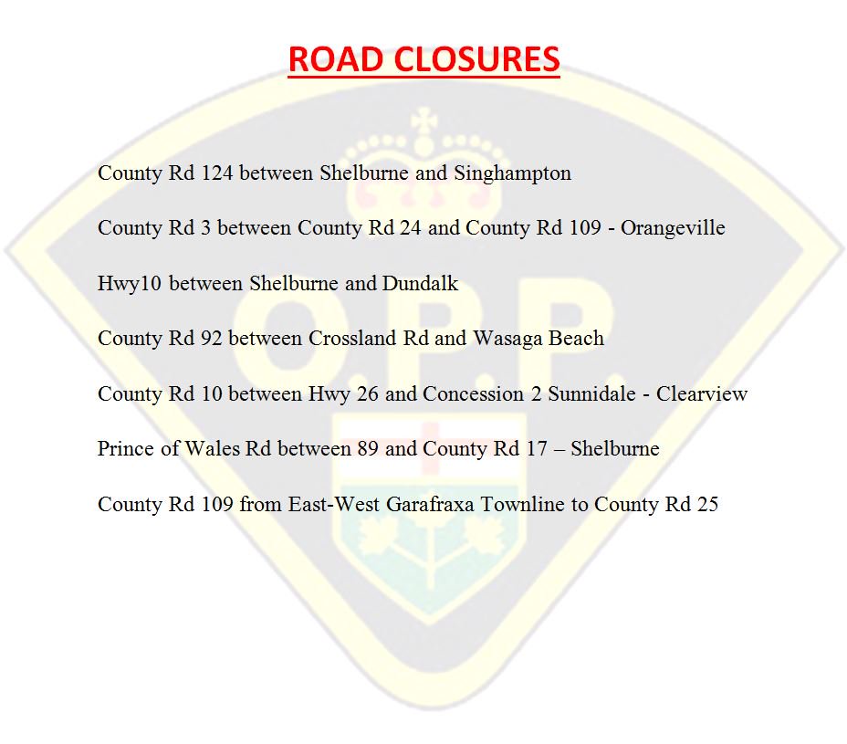 OPP_COMM_CR's tweet photo. UPDATE ROAD CLOSURES: County Rd 109 from East-West Garafraxa Townline to County Rd 25 #GrandValley ^jp https://t.co/toSYqak0NX