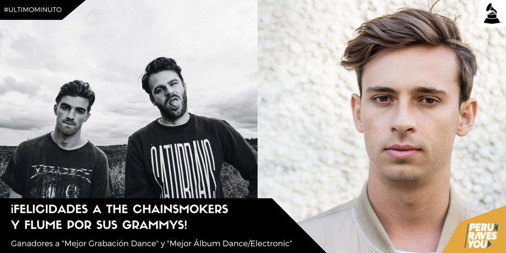 PeruRavesYou's tweet photo. ¡Felicidades @TheChainsmokers y @flumemusic por sus premios #GRAMMYs ! ❤️ https://t.co/rf6WNPGMPO