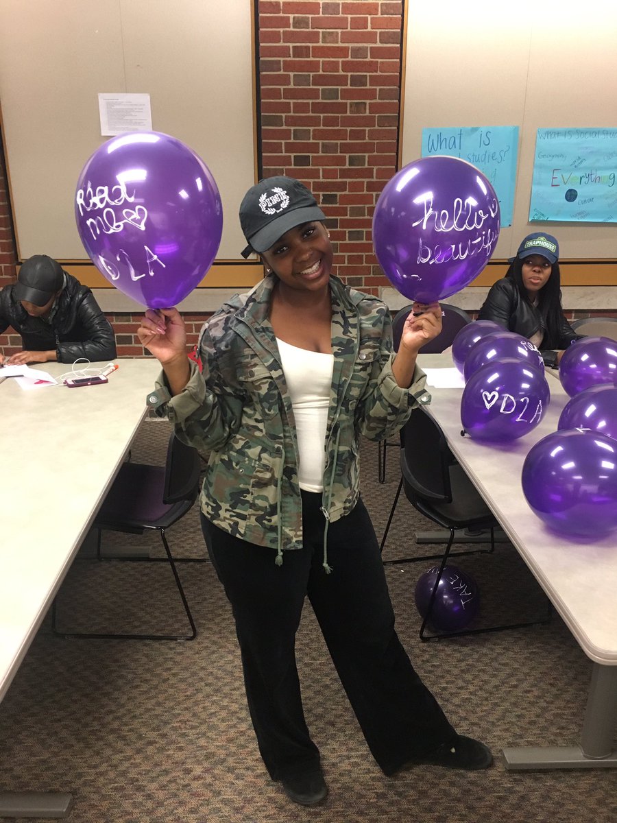 Desire2AspireMU's tweet photo. If you see a purple balloon on campus, read the message! We are spreading love and unity. π#WithLoveD2A https://t.co/1keX02TN5W
