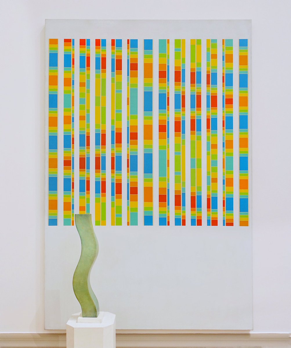 Ipaintatnight's tweet image. Michael Kidner's vibrant 'Column In Front of its own Image ll' #colourcoding #contemporaryart #patterns #verticalstripes #art #TateBritain