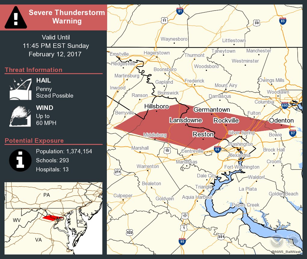 Severe Thunderstorm Warning including Germantown MD and ...