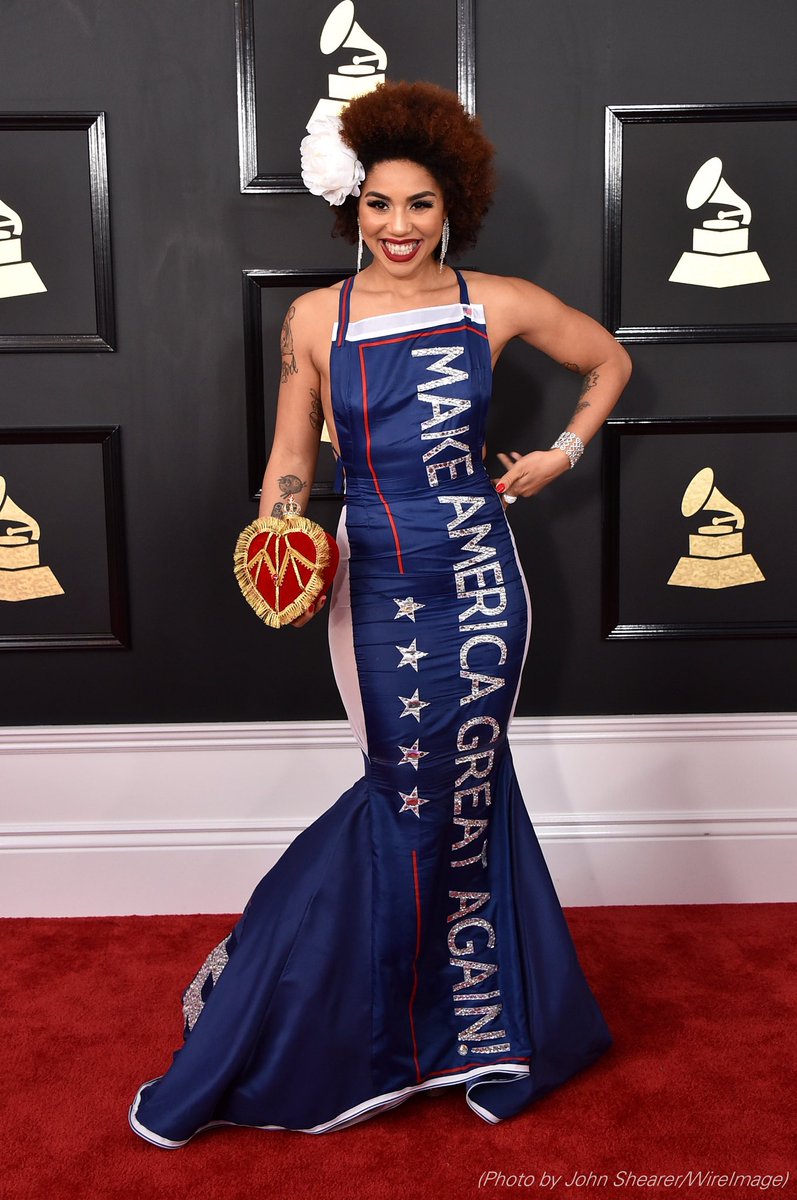 FoxNews's tweet photo. LOOK: Singer Joy Villa wears #Trump dress to the #Grammys https://t.co/yz1li1NF9f https://t.co/a2tAJUTZbF
