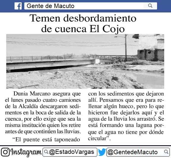 GentedeMacuto's tweet photo. #Vargas Temen desbordamiento de cuenca del sector "El Cojo" en Macuto https://t.co/JiqXRL4jFH
