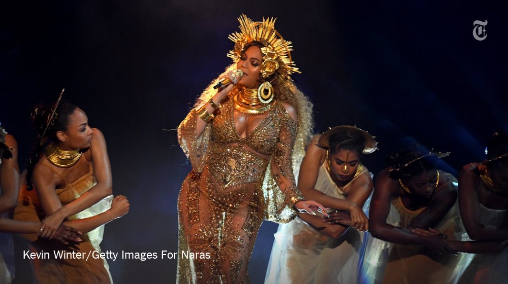 nytimes's tweet photo. At the #GRAMMYs, Beyoncé gave a showstopping performance celebrating motherhood https://t.co/FhfCahGkRA https://t.co/lzCw0BEAfg