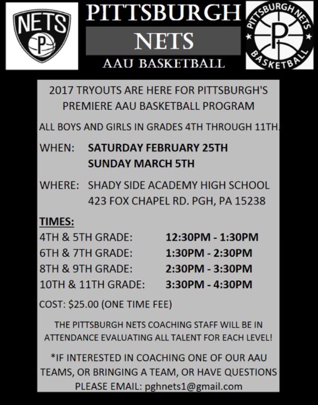 PittsburghNETS's tweet photo. Visit https://t.co/UvqeJbl9fe today to register for tryouts!

Bill Urso new Director. 

Email pghnets1@gmail.com with questions.

#NETS 🏀 https://t.co/YWX6q6TKpJ