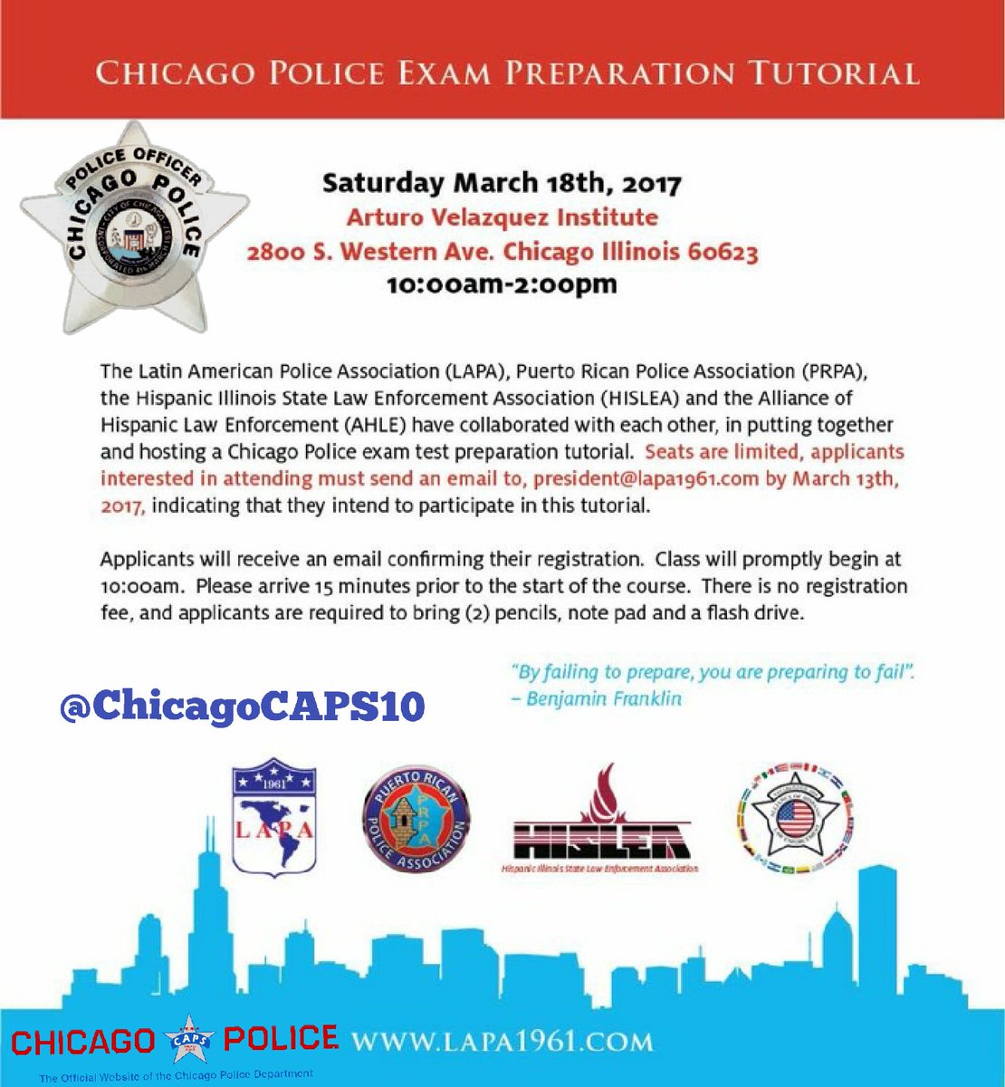 ChicagoCAPS10's tweet photo. Chicago Police Exam Preparation Tutorial. If you signed up to #TakeTheTestCPD , here is an opportunity to prepare for the test. #BeTheChange https://t.co/VM9t7TQr1A