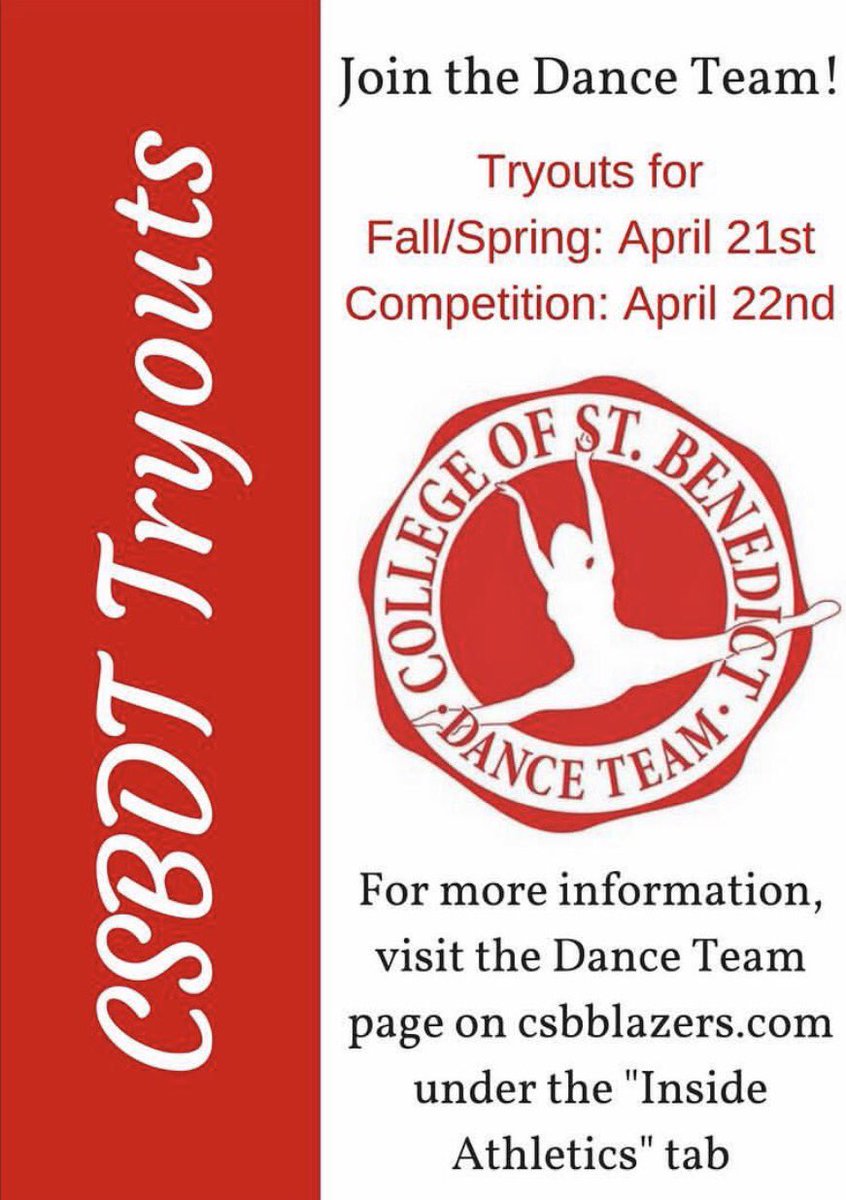 Do you want to dance at the College of Saint Benedict? Tryouts are coming up &amp; don't forget to prepare by attending our prep clinic on 3/18!
