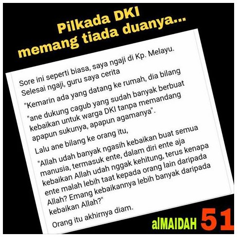 AqsolMadinah's tweet photo. Emang kebaikan Allah (yg menciptakan kita) kalah banyak dari dia? Terus knpa ente ga mau nrut sma Allah? #AlMaidah51 #FreeAhok #SeninBermain https://t.co/cUdJBdFirm