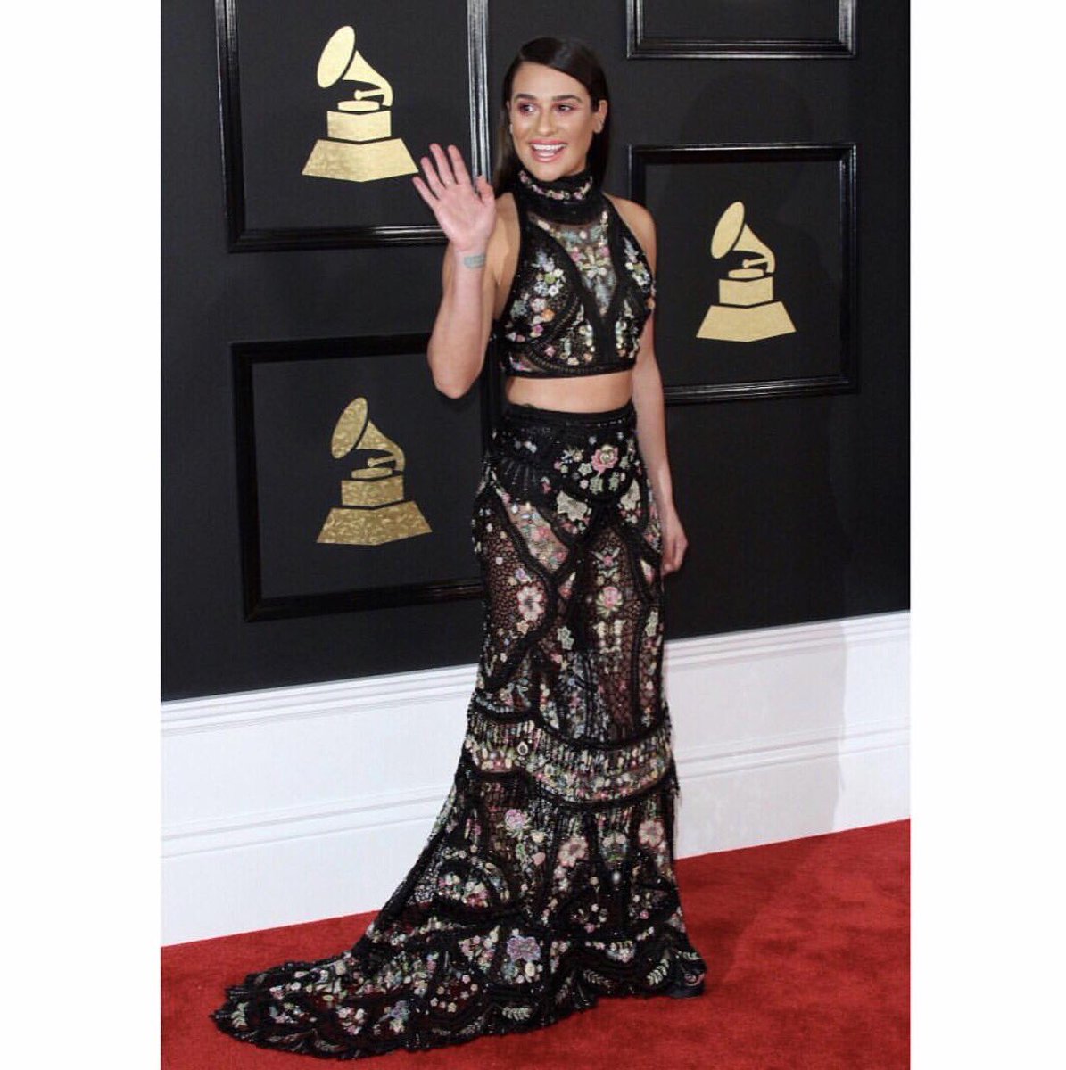 Hellooo from #GRAMMYs2017 👋🏻 gown: <a href="/Roberto_Cavalli/">Roberto Cavalli</a> / shoes: Charlotte Olympia / jewelry: <a href="/DanaRebecca/">Dana Rebecca Designs</a> / styled by: <a href="/mrbradgoreski/">Brad Goreski</a>
