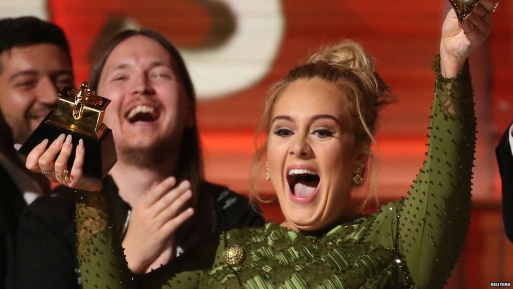 BBCNews's tweet photo. What a night for @Adele! 

- 5 #GRAMMYs wins 
- 1 award rejection
- Second performance fluff: https://t.co/o8q6tWtJjL https://t.co/veLvaHS8iu