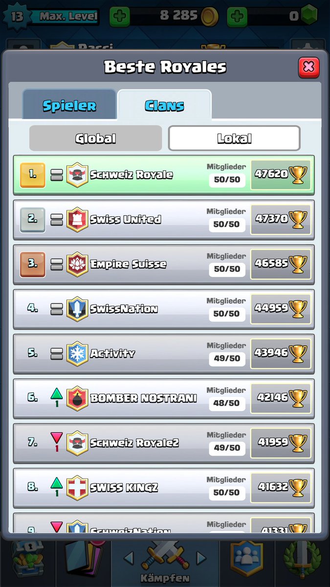 PasciCr's tweet photo. @SchweizRoyale @SwissUnitedClan  @Royz_88 @VerionCR @ClashRoyale @TG_ClashRoyale  Schweiz Royale back to nr.1 local this Season 💪 https://t.co/bzBdfcNyQl