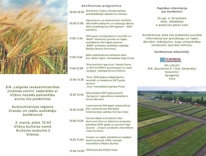 2.martā Austrumlatvijas reģiona graudu un rapšu audzētāju konference Viļānos!