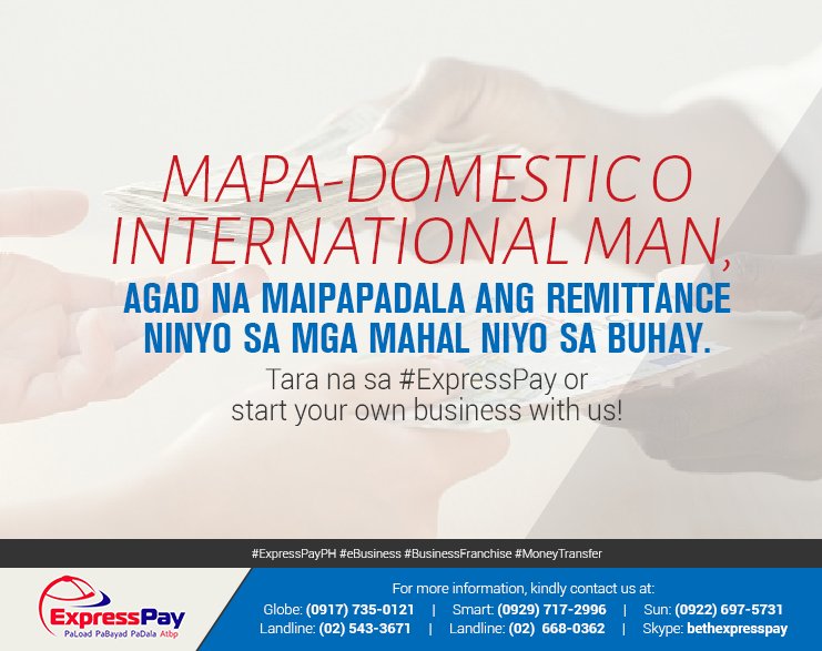 ExpressPayBCEBF's tweet image. Tara na sa #ExpressPay! expresspay.com.ph #ExpressPayPH #eBusiness #BusinessFranchise #MoneyTransfer