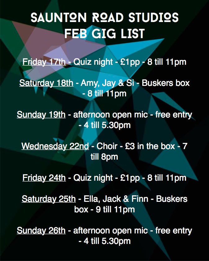 Feb gig list at the studios. #srs #livemusic