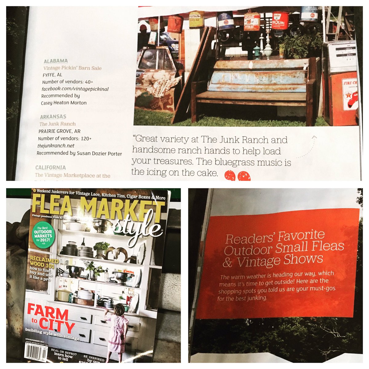 _thejunkranch's tweet photo. The Junk Ranch was selected as one of, "Readers' Favorite Outdoor Small Fleas &amp; Vintage Shows."  We just love Flea Market Style magazine! https://t.co/frBScz5lR1