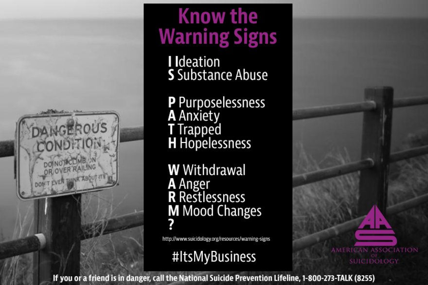AAS suicide warning signs. Suspect a friend or yourself?   Call the Suicide Prevention Lifeline <a href="/800273TALK/">The Lifeline</a> at 1-800-273-TALK (8255)