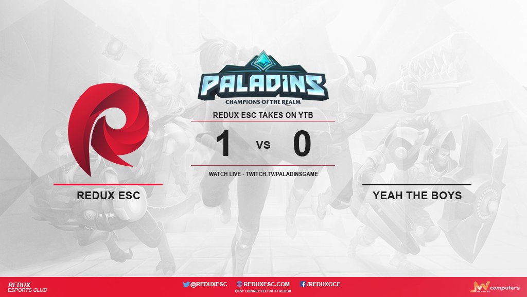 ReduxESC's tweet photo. #RDXPaladins take the win due to a forfeit from #YTB. Next we take on @Surge_ESC live at https://t.co/MukFdrlDXU #RDXWIN https://t.co/VirHXHtpYE