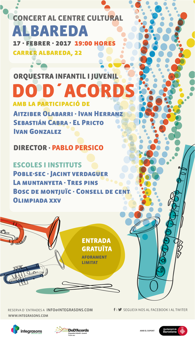 Integrasons's tweet photo. Ep! Aquest divendres tornem al @ccalbareda amb l'Orquestra Infantil i Juvenil del #poblesec, #DoAcords. Entrades a info@integrasons.com! https://t.co/Cvq7lfYznZ