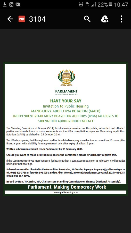 CoruscaKhaya's tweet photo. Time to participate in the democratic processes. Should auditors rotate or not? @ABASAJHB @ABASA_ @IRBA_ #AuditRotation https://t.co/jnGNIGSX5t