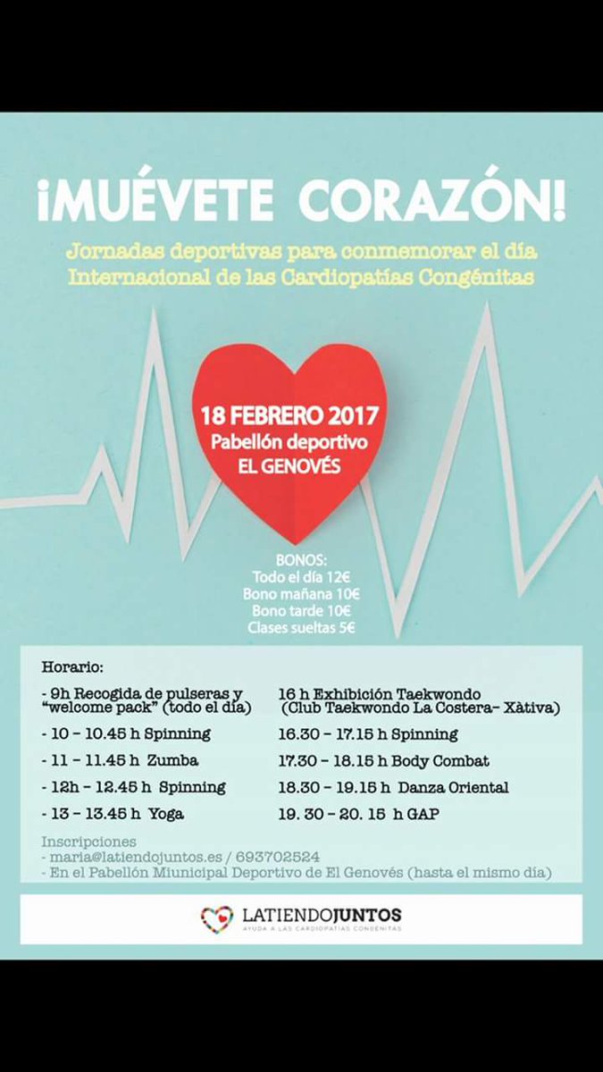 Buenos días como sabéis esta semana celebramos #DíaInternacionaldelasCardiopatiasCongénitas os esperamos el sábado  #Genovés #MuéveteCorazón