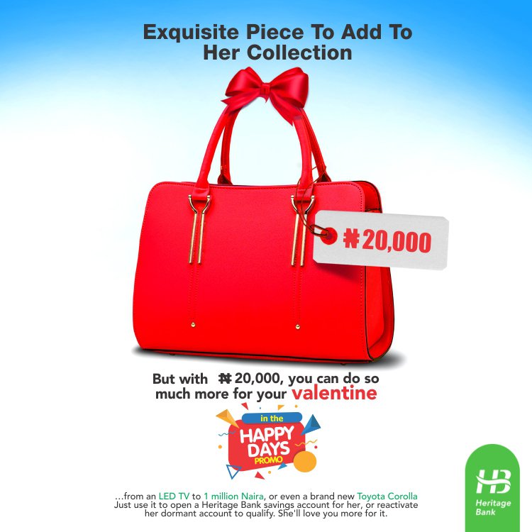 heritagebankplc's tweet photo. Make this love month count with the #HappyDaysPromo. With N20k, you can stand a chance to win during the next raffle draw.
#HeritageBank https://t.co/FYiIYpK2Pt