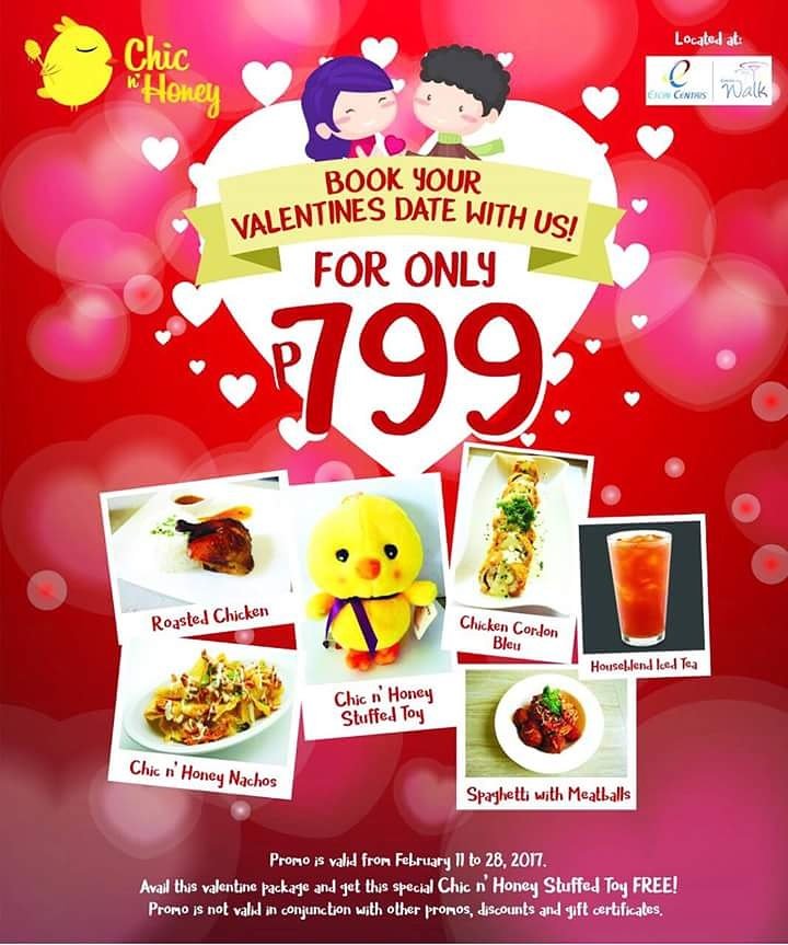 Looking for a place to celebrate hearts' day?
Visit Chic n' Honey at Centris Walk from Feb. 11 to 28 and avail of their Valentine's Promo!