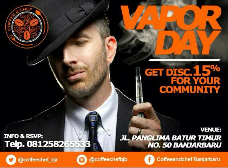 Setiap hari Senin CNC punya promo "Vapor Day", dapatkan diskon 15% buat kalian user Vaporizer yg bertransaksi 1 komunitas minimal 5 orang.