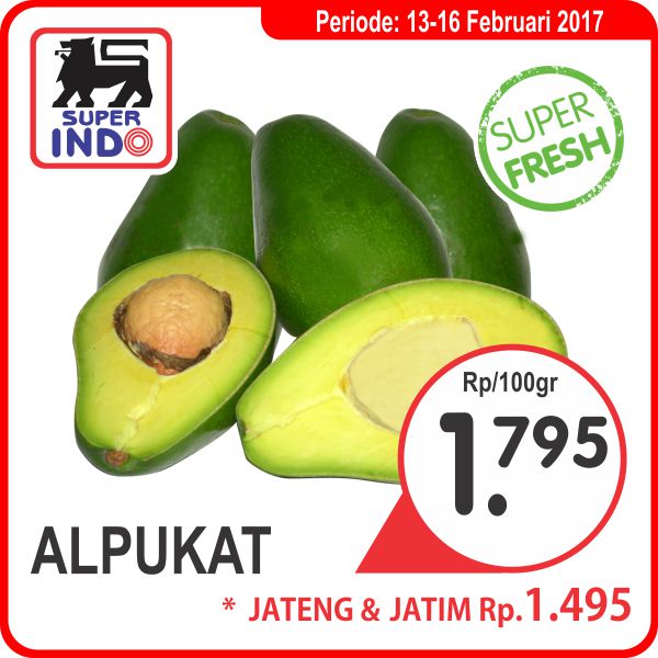 InfoSuperIndo's tweet photo. PROMO! Alpukat Rp1.795/100gr. Jateng &amp; Jatim Rp1.495. Periode promo 13-16 Februari 2017. https://t.co/7UXviDqDT9